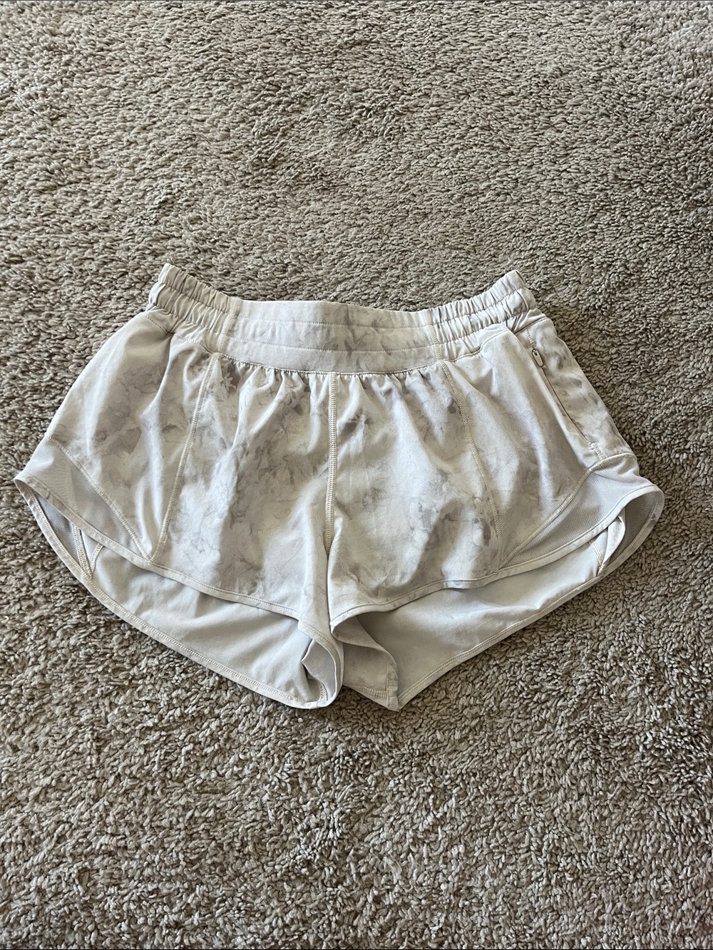 lululemon athletica Women's Marble-Print Layered Athletic Shorts in Light Cream